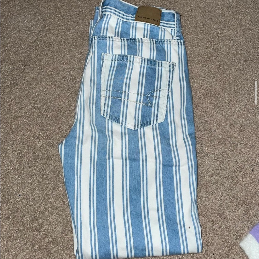 blue and white striped jeans